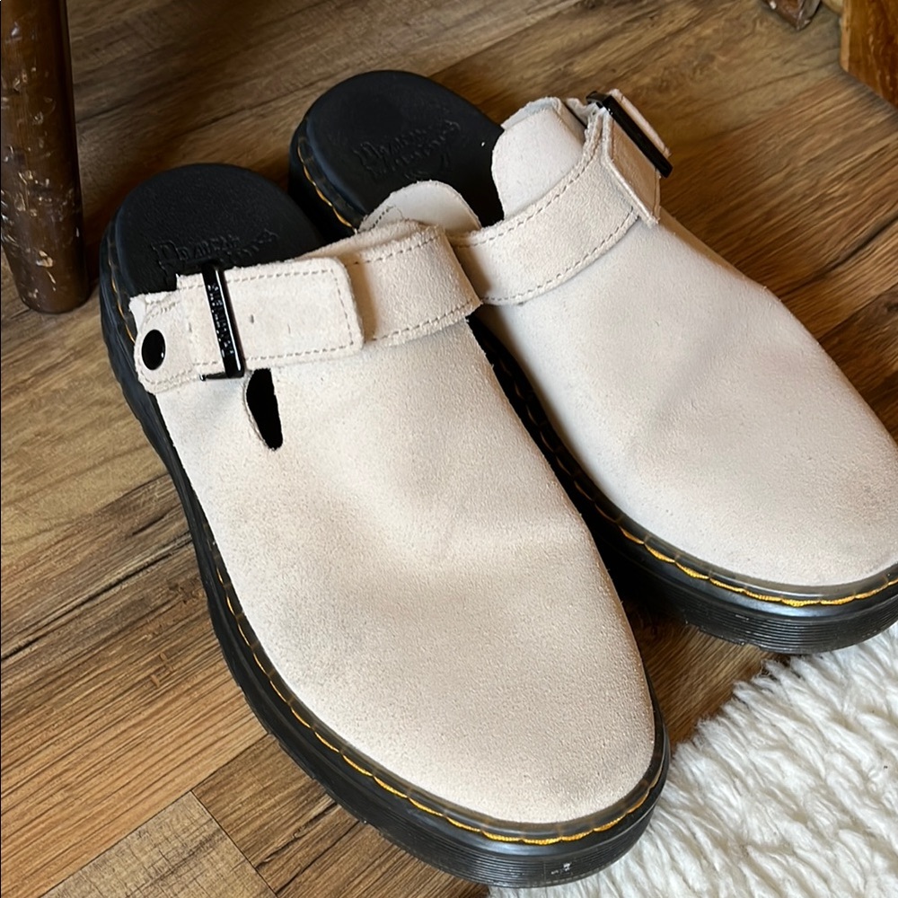 Dr. Marten’s Carlson White Suede Slip-On Clogs